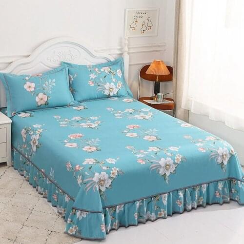 Home textile Bedding Sheet Thicken Flowers Printing Flat Sheets Skirt Bed Sheet Bedding Linen for King Queen Size No Pillowcase