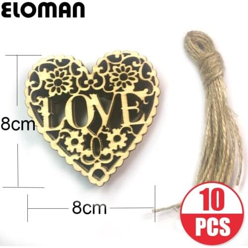 ELOMAN 10PCS/LOT handmad hollow-carved wood love heart home party and wedding decorations hanging wood DIY craft supplies