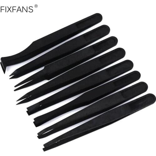 FIXFANS 8Pcs Anti-static ESD Plastic Tweezers Set Pointed Flat Curved Tips Tweezers for Electronics Phone PCB Repair Tools Kit