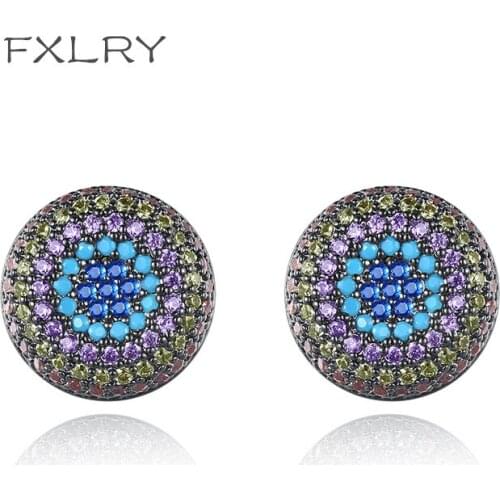 FXLRY New Arrival Multicolor and White Cubic Zirconia Round Stud Earrings for Women Fashion Jewelry Girls