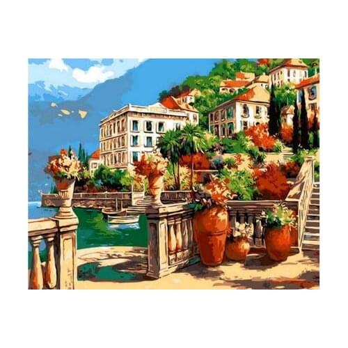 Picture sque villa Coloring By Numbers DIY Hand Painted Oil Painting By Numbers On Canvas Wall Pictures For Living Room