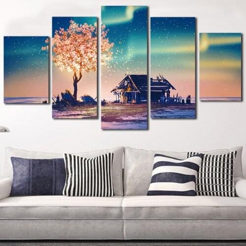 5 Pieces/setHD Printed Painting of tree and house Painting on Canvas Room Decoration Print Poster Pictures Frameless