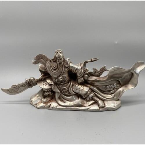 China folk bronze White copper gilt dragon warrior guangong Guan Yu Guangong god statue home metal decoration Ornaments