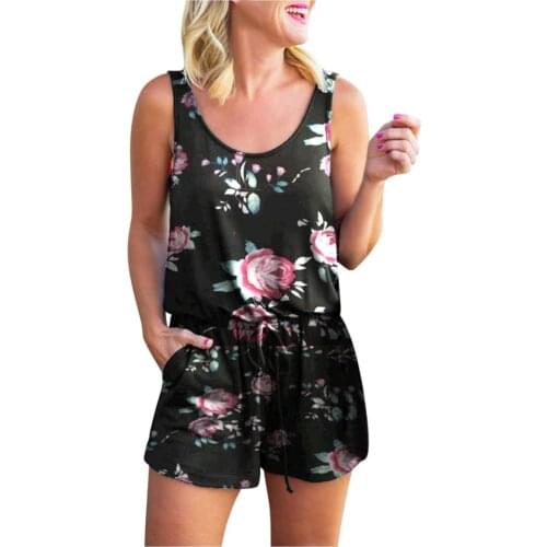 Jumpsuits Womens Bodysuit Summer Flower Print O-neck Sleeveless Tank Top Short Jumpsuit Vest Overalls For Women Ropa Mujer