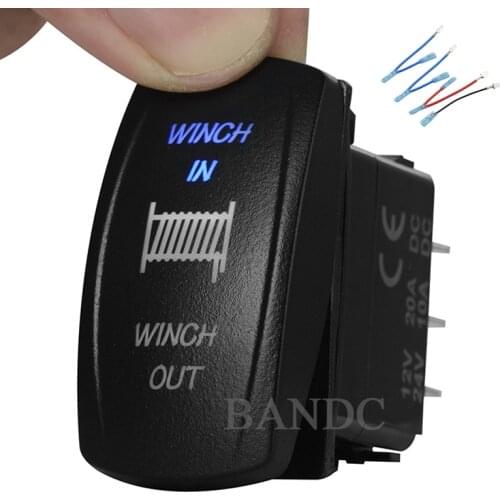 WINCH IN OUT Rocker Switch, Laser-Etched 7P (On)-Off-(On) DPDT Led Lights Button for Car Boat ARB，Car Accessory，Jumper Wires Set