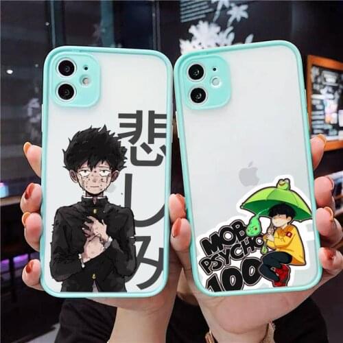 Mob Psycho 100 Phone Case For iPhone 12 11 Mini Pro XR XS Max 7 8 Plus X Matte transparent blue Back Cover