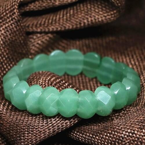 Fashion Women Bracelet 10*14mm Natural Green Stone Jades Chalcedony Rectangle Faceted Beads Factory Outlet Jewelry 7.5inch B1687