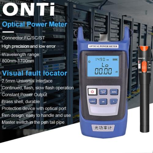 ONTi Fiber optic tool kit FC/SC Connector VFL OPM Optical Power Meter Laser Source and Visual Fault Locator 1/10/20/30mW 5-30km