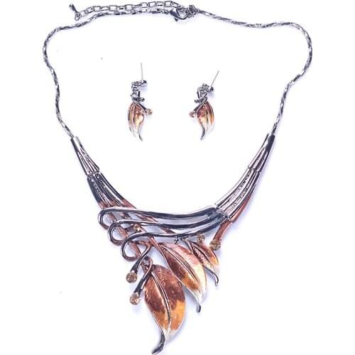 High Quanlity Fashion Brand Jewelry Sets Unique Designed Elegant Leaf Necklace/Earring Set for Party Gift S6014