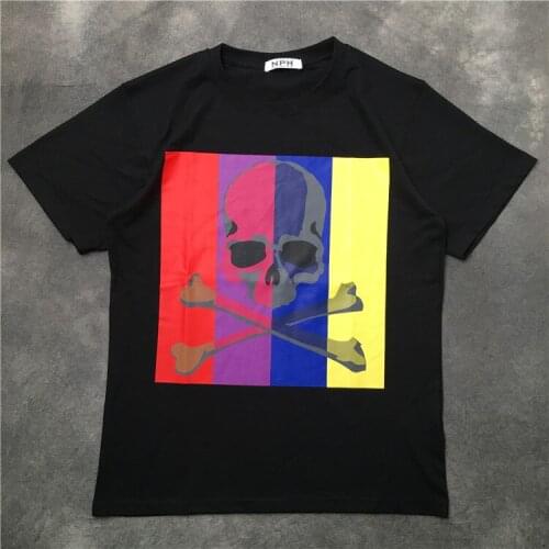 Novelty 2020 Men New Bones Skull Color stripe T Shirts T-Shirt Hip Hop Skateboard Street Cotton T-Shirts Tee Top kenye S-XXL K26