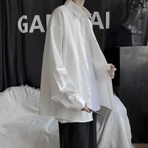 Solid Shirts Mens Casual Loose All-match Fashion Bottoming Shirt Tops Trend Classic Fashion Coat Lapel Four Seasons Male Clothes