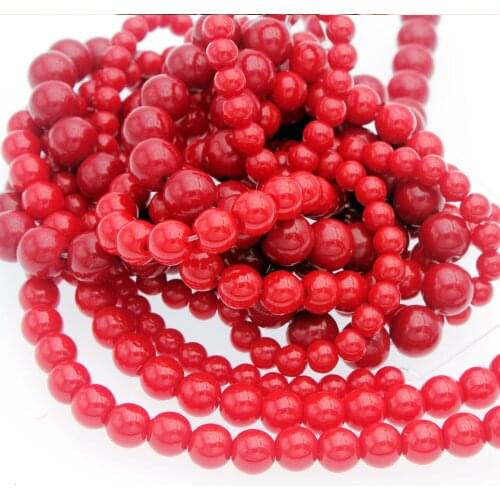 Wholesale Red Coral Glass Beads Natural Stone Round Loose Beads Needlework for Jewelry Making 6mm 8mm 10mm DIY Bracelet Necklace