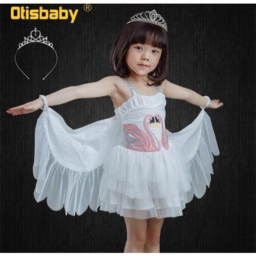 Girls Flamingo Swan Dress Baby 1 Year Girl Baby Birthday Dress Bebe Pink Angel Wings Fairy Dress Kids Sling Christening Dress