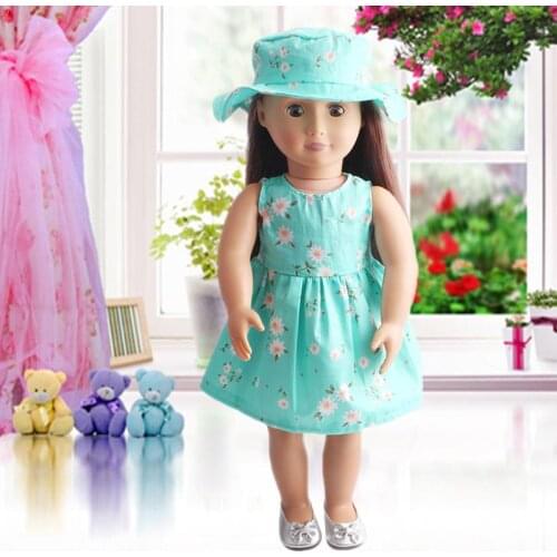 Dongzhur Blue Print American Dress And Hat Dress And American Clothes Clothes Dolls Accessories 18" Up Z8Y0