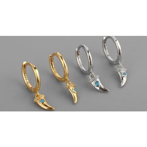 Simple Wolf Tooth Green Zircon Earrings Personalized Womens Party Earrings Hip Hop Rock Jewelry Accessories Anniversary Gift