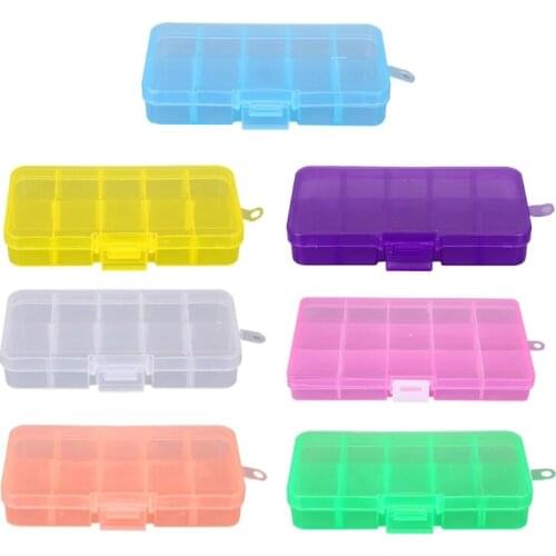 10 Grids Transparent Jewelry Storage Box Ring Earring Beads Portable Plastic Organizer Case Removable Compartments