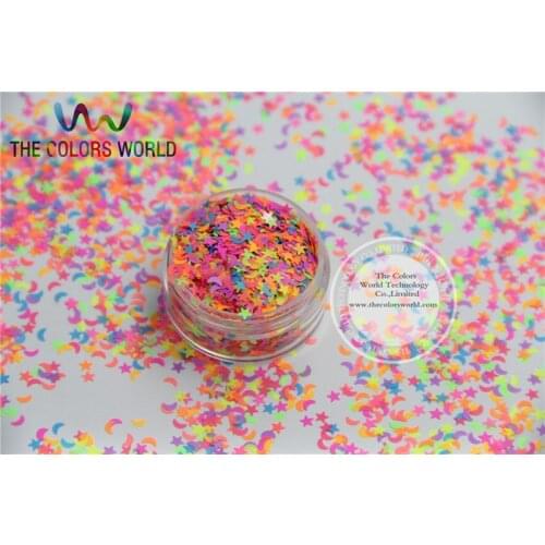 MS3-74 Mix Neon Colors Glitter Monn and Stars Shapes paillette for nail and DIY decoration 50g/bag