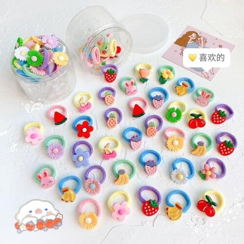 2/10/20 Pcs/Box Baby Girl Cute Soft Cartoon Flower Fruit Hair Bands Children Colors Scrunchies Rubber Bands Kid Hair Accessories