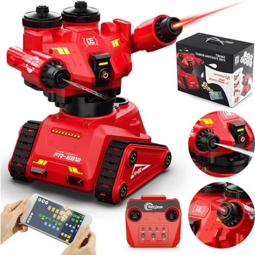 Double E812 Rc Robot Intelligent Fire Fighting Luminous Water Spray Smart App Programming Remote Control Higt-tech Car Toy