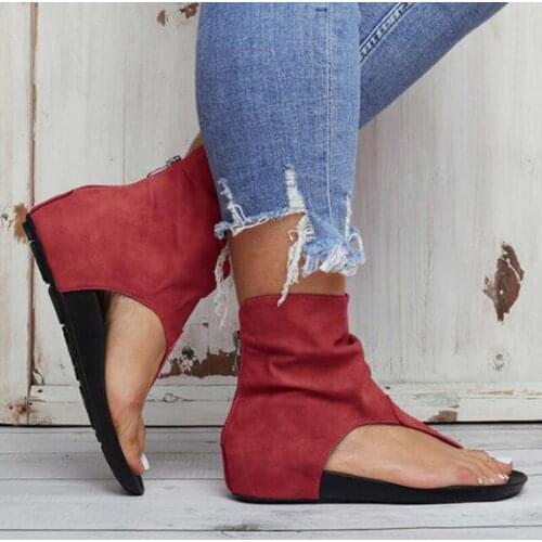 Ladies Sandals Clip Toe Flat Women Platform PU Leather Gladiator Shoes Summer Female Flip Flop Zipper Plus Size Casual Woman