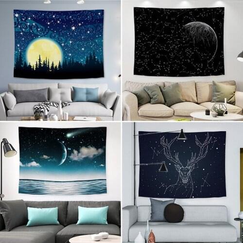 Nordic Universe Theme Tapestry,Geometric Elk Wall Hanging Polyester Background Blanket,Astronaut Home Decor,Beach Shawl.39-79 in