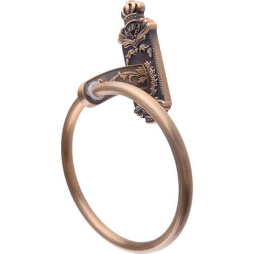 Vintage Bronze Carved Antique Style Metal Towel Ring Bath Towel Hang Round Ring Holder Bathroom Space Aluminum Accessories