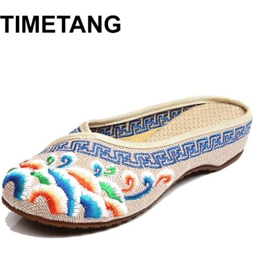 TIMETANG Handmade Flower Embroidery Slippers Summer Fashion Women Chinese Style Casual Shoes Woman Breathable Flip Flops E183