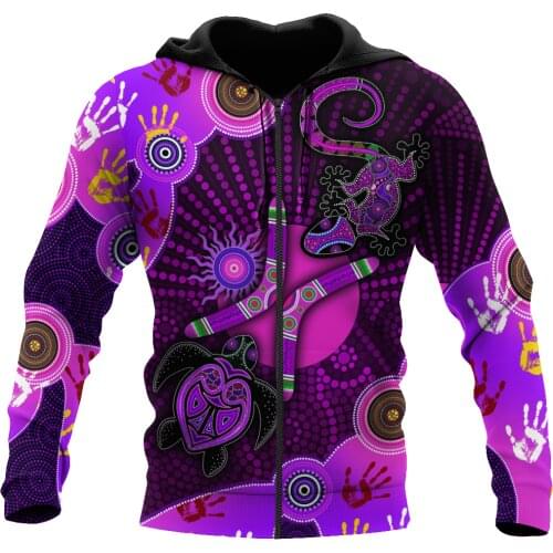 3D Hoodie Aboriginal Naidoc Week Purple Turtle Lizard Sun For Men/Women Sweatshirt Spring/Autumn Casual Pullover Zipper Unisex