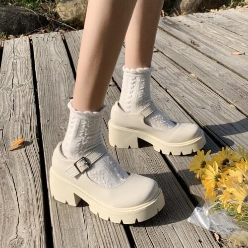 Platform Lolita Shoes Japanese Style Women Soft Leather Heel Shoes 2021 Ladies College Student Black Mary Jane Shoes Goth Punkf7
