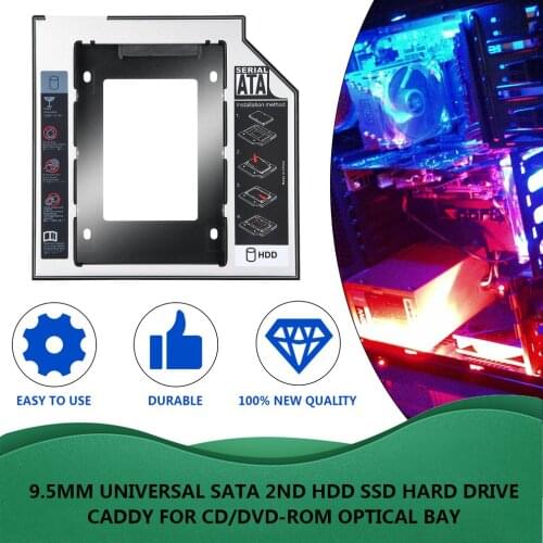 9.5mm Universal Aluminum SATA Second HDD SSD Hard Drive Caddy With 4 Screws For CD/DVD-ROM Optical Bay Adapter