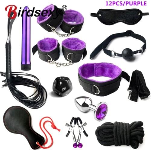Vibrator Sex Toys for Women Men Handcuff Nipple Clamps Whip Spanking Sex Silicone Metal Anal Plug Butt Bdsm Vibrator Bondage Set