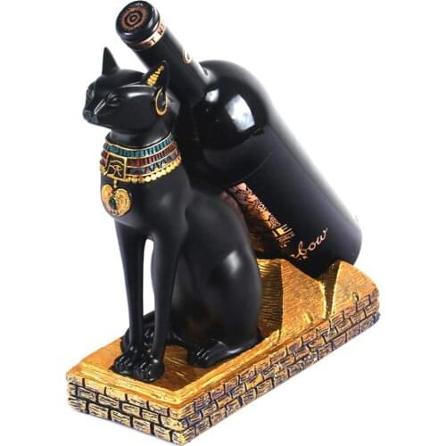 Egyptian Cat God Wine Rack Black Cat Retro Wine Rack Resin Crafts Living Room Decoration Ancient Egyptian God Bottle Rack