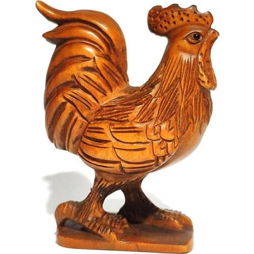 Y6186 - 2" Hand Carved Japanese Boxwood Netsuke Figurine Carving: Rooster Cock