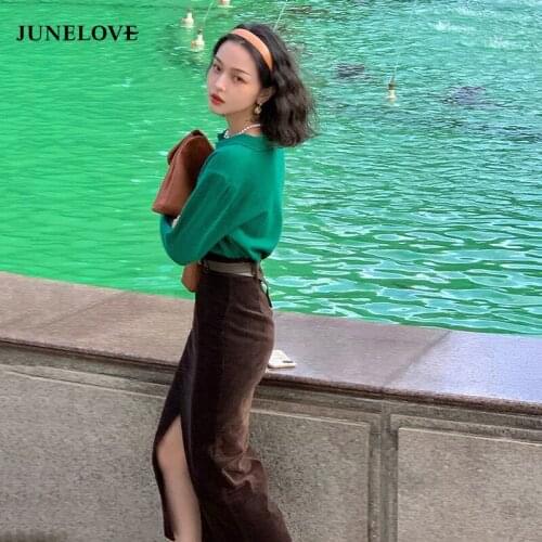 JuneLove Elegant Skirts Women Princess Japan Long Skirts Korean High Waist Sexy Corduroy Velvet Vintage Spring Autumn Bottoms