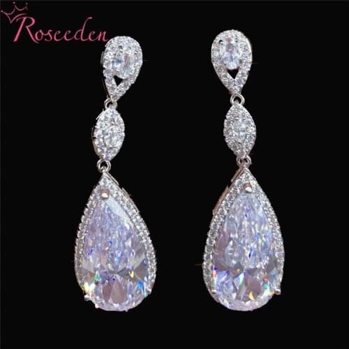New Water Drop Cubic Zirconia Earring Long Dangle CZ Earrings Women Bride Party Jewelry RE4209
