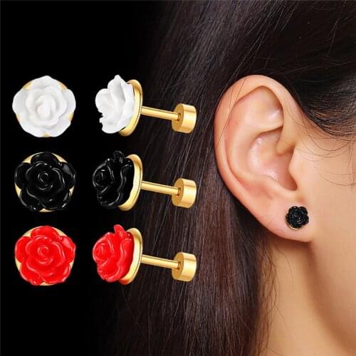 ZORCVENS Elegant Rose Stud Earrings for Women Acrylic Flower Gold Tone Stainless Steel Pin Screw Back Brincos