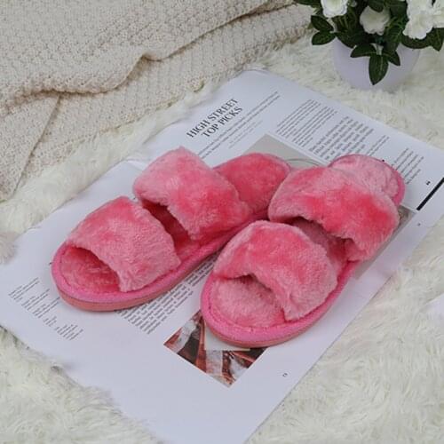 Ginchasio Women Slippers Faux Fur Fluffy Winter Short Plush Black Color Open Toe Fuzzy Cozy Bedroom Home Furry Slippers