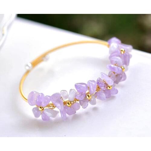 Natural Crystal Bangle for Women Amethyst Pink Quartz Jade Tourmaline Aquamarin Boho Gemstone Jewelry Gift Dropshipping New 2021