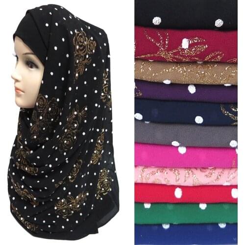 10pcs/lot Dots Puff Floral Glitters Bubble Chiffon Women Hijab Scarf Shawl Muslim Head Wrap