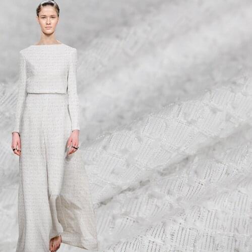 Pearlsilk France White Square Tweed Fabrics Autumn Jacket Dress Suits Garment Materials The Sewing Cloth Meter Freeshipping