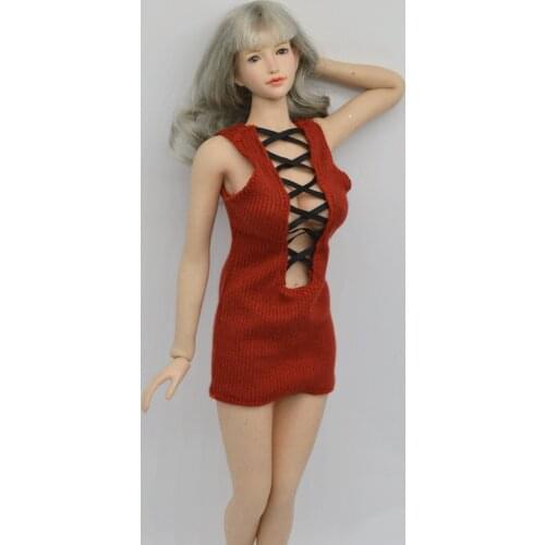1/6 Female Soldier Clothes Sexy Tie Lace Low-cut Hip Tight Dress Hollow Bandage Dress for 12 inch Action Figure