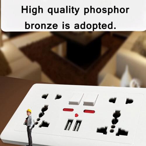 Universal 1pc Home Wall UK Standard 5-hole LED Indicator Dual USB Socket USB Switched Outlet