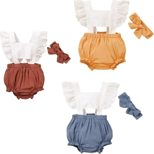 2020 Baby Summer Clothing Newborn Toddler Baby Kids Girl 2pcs Clothes Tops Ruffle Romper Backless Sunsuit Outfit Headband New