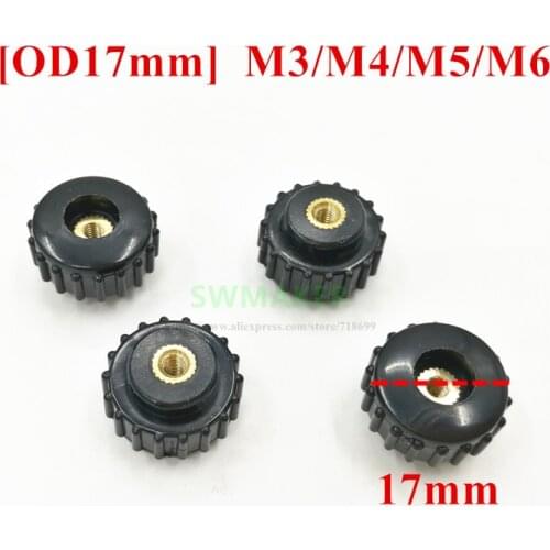 2pcs OD 17mm Straight thread Through hole M3 M4 M5 M6 adjusting knob Round rubber head Hand Knob Nut Hand Tighten Nut