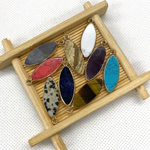 2 Pieces of Natural Stone Pendant Oval Agate Crystal Turquoise Lapis Lazuli Tiger Eye Necklace Pendant Handmade Jewelry Making