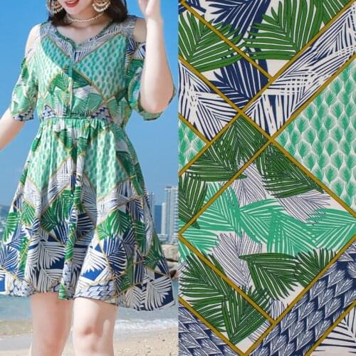 Abstract Leaves On Green Tencel Cotton Fabric For Dress Tissus Coton ImprimÉ Sewing Telas Algodon Estampadas Ткань Au MÈTre Tela