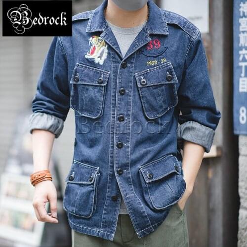 American retro M65 Yokosuka denim jacket autumn Ami khaki embroidered denim coat men