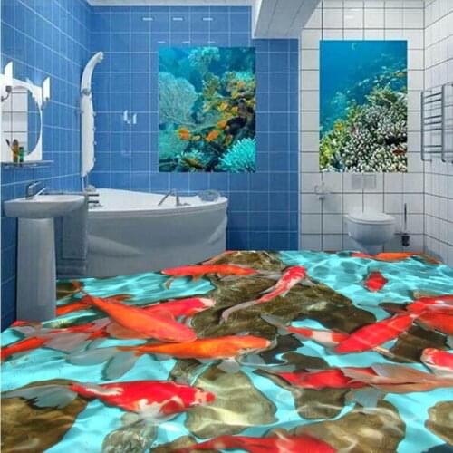 Free Shipping Hawthorn red carp 3D flooring wallpaper bedroom lobby bathroom waterproof floor mural