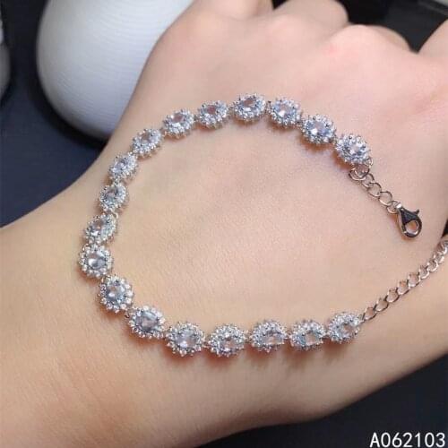 KJJEAXCMY fine jewelry 925 sterling silver inlaid natural Aquamarine Womens fresh fashion luxury gem hand bracelet support test