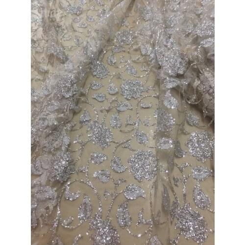 Fast shipping stock 5yards HL0249# beige mesh silver glitter African cloth used in wedding dress sawing